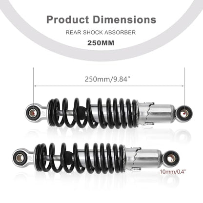 Minho Dual Rear Shock Absorbers with Adjustable Spring Preload in Heavy Iron Material Compatible with Chinese GY6 4-Stroke Engine Taotao ATV Go Kart,Black Color,250MM Length - size: 250mm