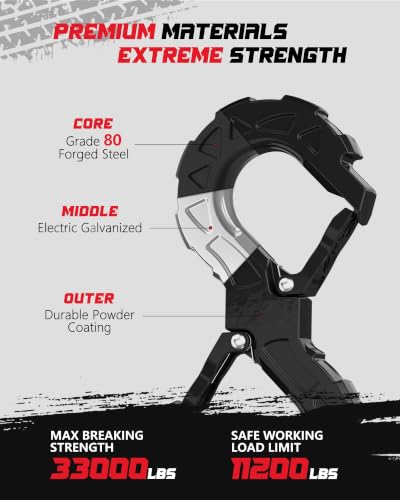 3/8 Tow Hook, Winch Hook for Off-Road Recovery, Towing Shackle 33000 Lbs, G80 Heavy Duty Strength Integrated Winch Quick Shackle, Black - color: Black