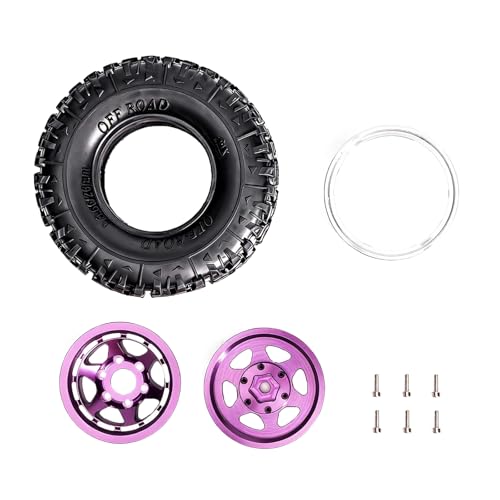 1.3” Aluminum Beadlock Wheels & Mud Terrain Tires Set for 1/18 1/24, -6.0mm Offset RC Crawler Car Fits TRX4M, Axial SCX24 AX24, Redcat Ascent-18, FCX24, 66 x 26mm, Pre-Assembled 4 pcs, Purple - color: Purple