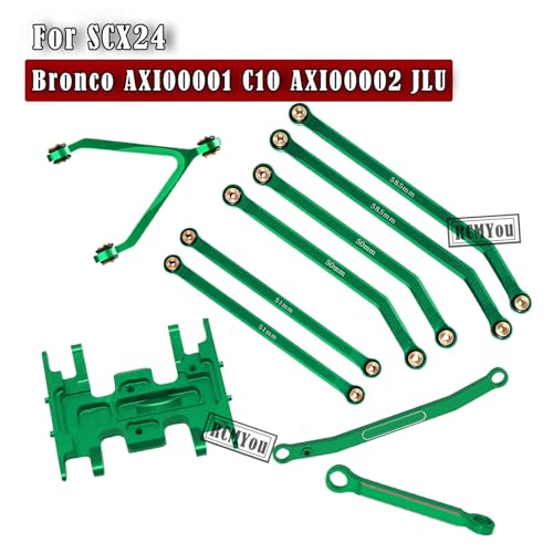 RC Upgrades Part High Clearance Chassis Links & Skid Plate & Steering Rod Tie Links for 1/24 SCX24 Bronco AXI00001 C10 AXI00002 JLU 1/24 RC Crawler（Green）