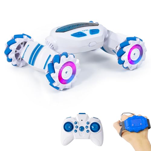 Hand Gesture Sensing RC Stunt Car with Lights Music,Gesture RC Car Remote Controll Transformed Vehicle 360° Spins All Terrains Monster Truck for Teens,4WD All-Terrain Off-Road Vehicle - color: Blue, size: 1 Battery