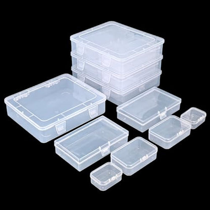 Goodma 28 Pieces Mixed Sizes Rectangular Clear Plastic Storage Box | Empty Mini Containers, Hinged Lids, For Small Items, Craft Projects - size: Mixed Sizes