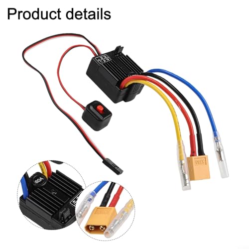 60A Brushless ESC 2-3S Electric-Speed Controller With Built-in BEC And Cooling Fan, Waterproof All-Weather Operation For 1/10 Scale RC Cars Trucks Crawlers, Supports 540/550 Motor(black)
