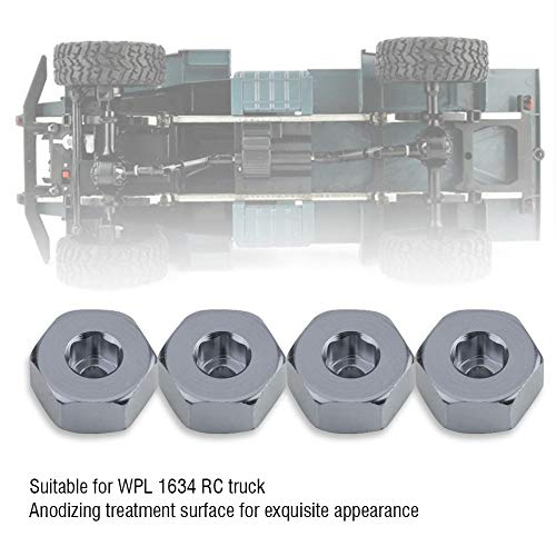 RC Car Hex Hub Adapter, 4 Pcs Aluminium Alloy 6mm to 12mm Wheel Hex Hub Adapter for WPL 1634 RC Truck RC Spare Part Accessory (Gray)