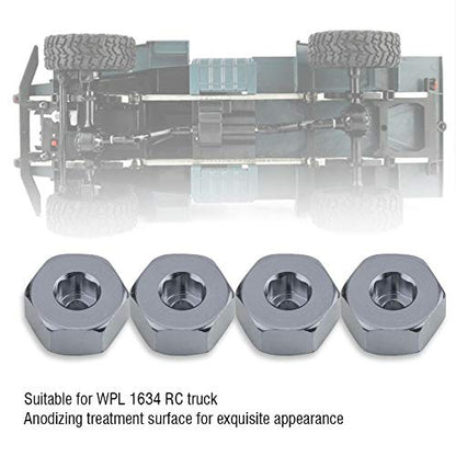 RC Car Hex Hub Adapter, 4 Pcs Aluminium Alloy 6mm to 12mm Wheel Hex Hub Adapter for WPL 1634 RC Truck RC Spare Part Accessory (Gray)