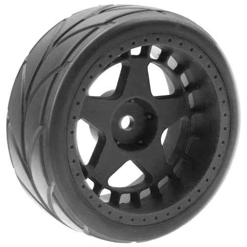ShareGoo RC OD 2.55" Nylon 12mm Hex Wheels & Rubber Tires Set Compatible with Traxxas Tamiya Sakura HSP Redcat 1/10 RC On-Road Touring Drift Car (Black) - color: Black
