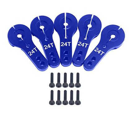 5Pack ShareGoo Aluminum 24T Servo Horn M3 Threads Motors Steering Arm Compatible with Hitec Servo Motor RC Car Truck Buggy Airplane (Blue) - color: Blue