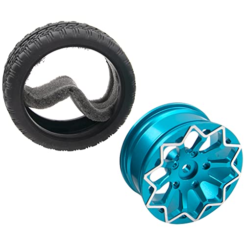 ShareGoo Metal Wheel Rims with Rubber Tire RC 12mm Hex Compatible with HSP Tamiya Kyosho RedCat Sakura WLtoys 1/10 RC On-Road Racing Touring Car (Blue) - color: Blue