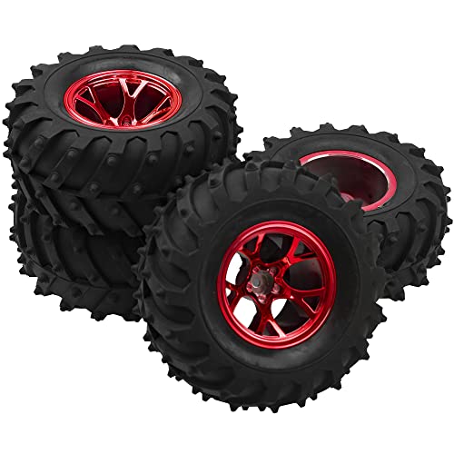 4.72''OD Rubber Tires & Wheel Rim 12mm Hex Hub Compatible with RedCat Volcano Traxxas Rustler HPI HSP Tamiya Exceed Himoto 1/10 Off-Road Monster Truck,120mmx56mm (Red) - color: Red