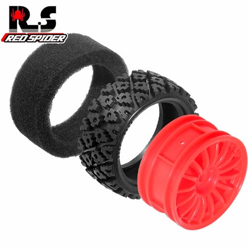 1/10 RC Wheels and Tires，70mm On Road Rubber Tires， for HPI Ken Block's Tamiya XV01 TT01 TT02B Kyosho FAZER MK2 Lc Racing PTG HSP RGT RC 3RACING D5 1/10 RC Rally Car (Red) - color: Red