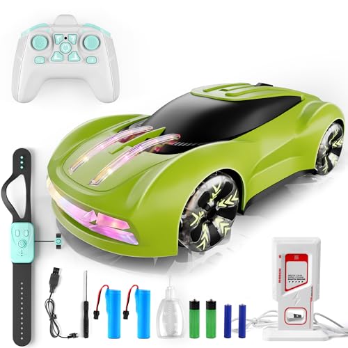 Dwi Dowellin Gesture Sensing RC Stunt Car,Drift Remote Control with Light Spray & Music - Boys Toys Age 6-8-12, Cool Birthday Gifts for Kids Age 7 8 9 10 11 12 Years Old(Green) - color: Green
