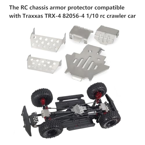 5Pcs Chassis Armor Protector Plate, RC Chassis Protector Armors Parts, Silver Chassis Skid Plate Set with Screws, Stainless Steel RC Skid Plates Replacement for 82056-4