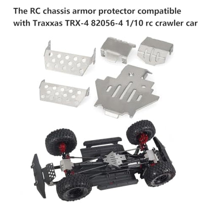 5Pcs Chassis Armor Protector Plate, RC Chassis Protector Armors Parts, Silver Chassis Skid Plate Set with Screws, Stainless Steel RC Skid Plates Replacement for 82056-4