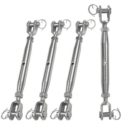 4PCS M5 Jaw and Jaw Turnbuckles for Cables Wire Rope Tension | Made of 304 Stainless Steel, Corrosion Resistant & Easy to Use,88lbs Rated,Industrial Shade Sail Rigging - size: 4PCS-M5-UU