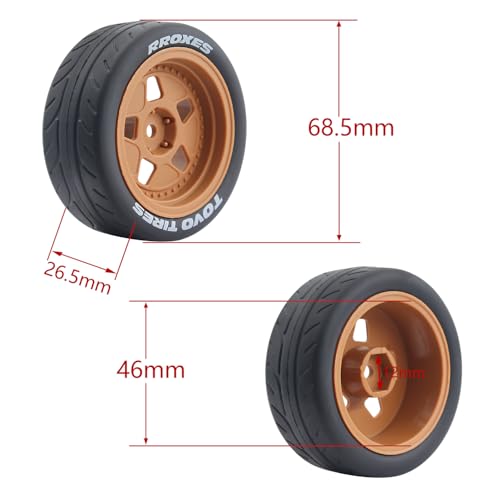 68mm 4PCS 1/10 RC On-Road tires and Hard Plastic wheels set Hex 12mm For WRC Drift Car Conversion 1/10 RC On-Road Car Traxxas Tamiya FW06 TT02 HPI HSP 94122 Kyosho W115 (Brown) - color: Brown