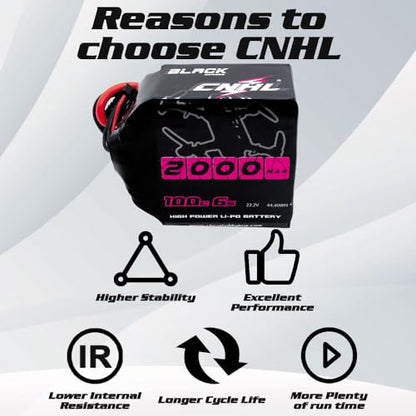 CNHL 2000mAh 6S Lipo Battery 22.2V 100C with XT60 Connector (2 Pack) | Provides reliable power delivery and extended flight runtime for 5-6 inch FPV drones, aerobatic planes, and RC cars.