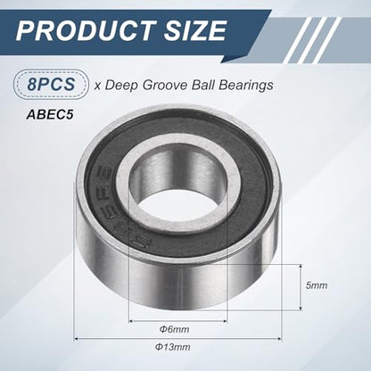 uxcell 8Pcs 686 2RS 6mmx13mmx5mm Deep Groove Ball Bearings, Double Rubber Shielded Bearing Steel ABEC5 High Performance for Industrial Machinery Precision Transmission, Black - size: 686 2RS 6mmx13mmx5mm