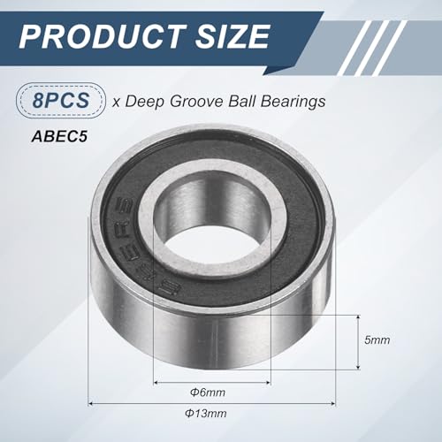 uxcell 8Pcs 686 2RS 6mmx13mmx5mm Deep Groove Ball Bearings, Double Rubber Shielded Bearing Steel ABEC5 High Performance for Industrial Machinery Precision Transmission, Black - size: 686 2RS 6mmx13mmx5mm