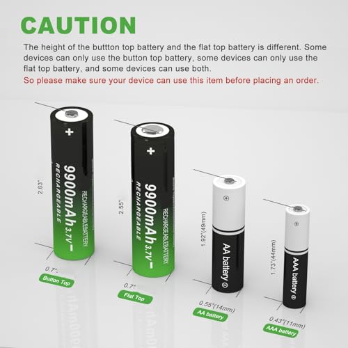 Battery for 4 Pack 9900 mAh Battery Ni-MH Rechargeable, Button Top NiMH Batteries, High Capacity Battery for LED Flashlights, Mini Fans, Toys, Remote Control, Electronic Devices, RC Car, Doorbell