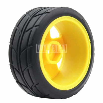4PCS RC 1/10 On-Road Tires 65mm RC Rubber Tires w/Plastic Wheel Rim 12mm Hex Fit for 1/10 RC On-Road Rally Car HPI Tamiya TT01 TT02 Kyosho Wltoys 144001 - color: Yellow 4