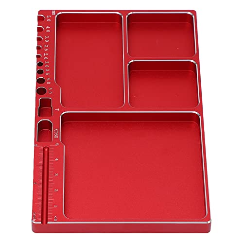 RC Magnetic Tray Aluminium Alloy RC Screw Tray RC Repair Tool with Pad Widely Used for RC Airplane Car (Red) - color: Red