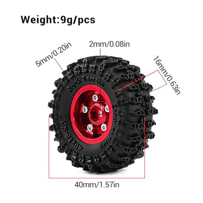 0.7" Aluminum Beadlock Wheels and Tires Set for 1/30 Axial SCX30 RC Crawler – Upgrade Parts (Red-297) - color: Red-297
