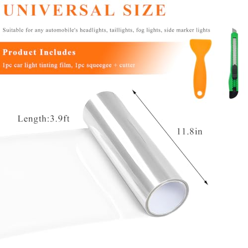 Sun Walker Car Light Tint Film, 12 x 48 Inch Waterproof Taillight Wrap Film Roll with Squeegee & Cutter, Self-Adhesive Vinyl Sticker Sheet Roll for Headlights Fog Lights Tail Lights (Transparent) - color: Transparent