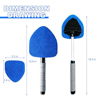 Windshield Cleaning Tool, Auto Window Cleaning Kit with 4 Reusable Microfiber Pads & Extendable Handle, Portable Windshield Cleaner Rotating Head Glass Wiper for Most Cars (Blue) - color: Blue