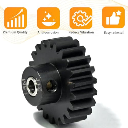 M1.5 21T Pinion Gear 8mm Bore with 8mm to 5mm Shaft Adapter Sleeve, Chromium Steel Motor Gear with Set Screw & Hex Key for Traxxas ARRMA Losi 1/5 1/8 RC Cars - size: 21T