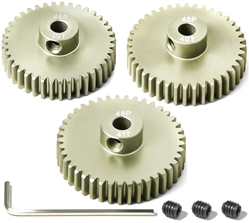 3PCS 48P Pinion Gear Set 7075 Aluminum Alloy 3.175mm Shaft 39T 40T 41T with Screws & Hex for 1/10 RC Arrma Traxxas HPI Sakura Losi Axial SCX10 Tamiya Monster Truck Buggy Motor Gears Upgrade - size: 39 40 41T