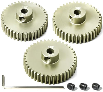 3PCS 48P Pinion Gear Set 7075 Aluminum Alloy 3.175mm Shaft 39T 40T 41T with Screws & Hex for 1/10 RC Arrma Traxxas HPI Sakura Losi Axial SCX10 Tamiya Monster Truck Buggy Motor Gears Upgrade - size: 39 40 41T
