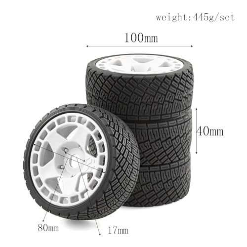 1/8 1/7 RC On Road Tires And Hard Plastic Rally Racing Wheels 17mm Hex Touring Tyres OD 3.94'' For 1:8 1:7 Street Drift Car ARRMA Losi Kyosho GT2 W10 Tamiya HPI WR8 HSP 4PCS (Green) - color: Green