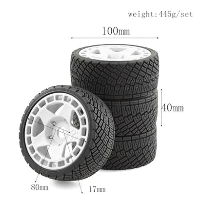 1/8 1/7 RC On Road Tires And Hard Plastic Rally Racing Wheels 17mm Hex Touring Tyres OD 3.94'' For 1:8 1:7 Street Drift Car ARRMA Losi Kyosho GT2 W10 Tamiya HPI WR8 HSP 4PCS (Green) - color: Green