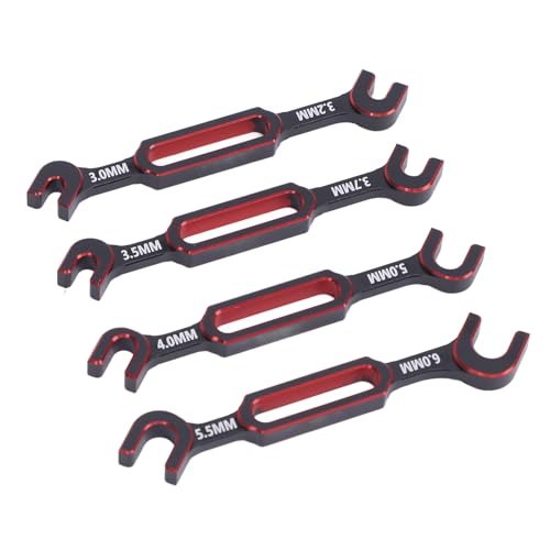 4PCS RC Wrench, Premium Aluminum Alloy Turnbuckle Nut Ball Joint Remover Tool with 3.0 3.2 .5 .7 4.0 5.0 6.0mm Sizes, for RC Car Boat Drone Crawler Truck DIY (Red) - color: Red