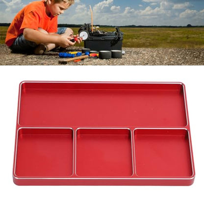 POCREATION RC Screw Tray Aluminum Alloy Magnetic Parts Organizer with 4 Grids 128 X 90 X 9.5 Mm for RC Car Plane Helicopter Boat Repair Workbench Use (Red) - color: Red