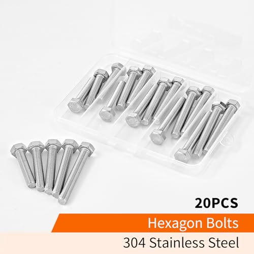 M8 x 40mm 45mm 50mm 55mm 60mm Heavy Duty Hexagon Bolts Hex Head Screws, 304 Stainless Steel, Machine Fully Thread, Metric, Bright Finish, Assortment Kit 20PCS - size: M8 x 40/45/50/55/60mm (20PCS)