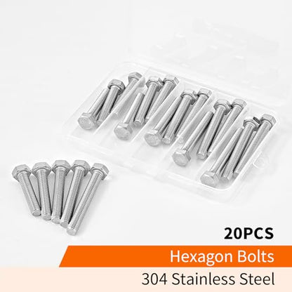 M8 x 40mm 45mm 50mm 55mm 60mm Heavy Duty Hexagon Bolts Hex Head Screws, 304 Stainless Steel, Machine Fully Thread, Metric, Bright Finish, Assortment Kit 20PCS - size: M8 x 40/45/50/55/60mm (20PCS)