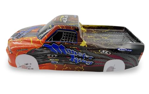 1/10 Scale RC Drift Body Shell - Painted Pickup Truck Lexan Body for Touring & Off-Road RC Cars - Monster King Graphic (Orange) - color: Orange
