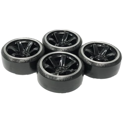 4Pcs 63mm RC Drift Car Tires Hard Tyres Plastic Wheel Rims for 1/10 On-Road Drifting Car for HSP Tamiya HPI Kyosho Spare Parts(Black/Silver) - color: Black/Silver