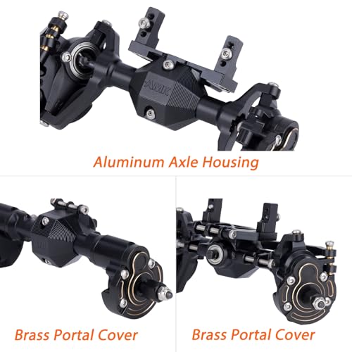 Ascent-18 Portal Axle Set for Redcat Ascent-18 Upgrade, CNC Aluminum Front & Rear Axles with Brass Portal Covers, Steel Gears, Servo Mount & Steering Links (Black) - color: Black
