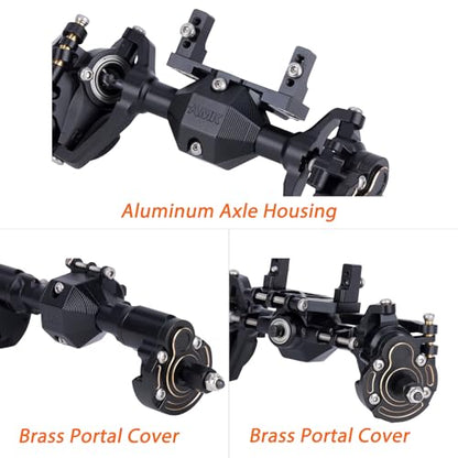 Ascent-18 Portal Axle Set for Redcat Ascent-18 Upgrade, CNC Aluminum Front & Rear Axles with Brass Portal Covers, Steel Gears, Servo Mount & Steering Links (Black) - color: Black