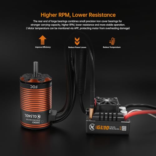XC GL540L&GL10 APP Controls 1/10 Crawler Off Road FOC ESC and Sensored Brushless Motor Combo,80A Current,2-4S Lipo,6.0/7.4V BEC,IP67 Water Proof (1400KV)