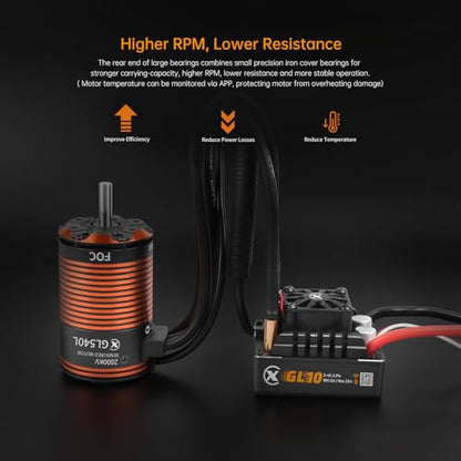 XC GL540L&GL10 APP Controls 1/10 Crawler Off Road FOC ESC and Sensored Brushless Motor Combo,80A Current,2-4S Lipo,6.0/7.4V BEC,IP67 Water Proof (1400KV)
