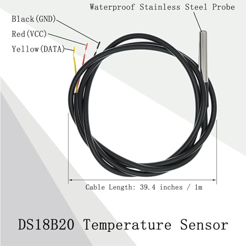 2 Pack Temperature Sensor Module Kit with 1m Cable Waterproof Stainless Steel Probe, Temperature Sensor Chip for Arduino and Raspberry Pi