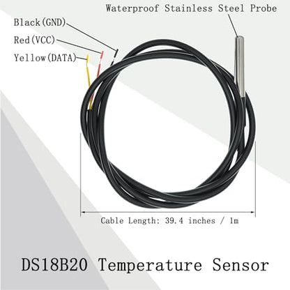 2 Pack Temperature Sensor Module Kit with 1m Cable Waterproof Stainless Steel Probe, Temperature Sensor Chip for Arduino and Raspberry Pi