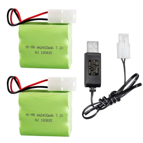 7.2V 2400mAh Ni-MH Battery AA Battery Pack with Standard Tamiya Connector for RC Car RC Truck Household Appliances 2 Pack 7.2V Battery with USB Charger
