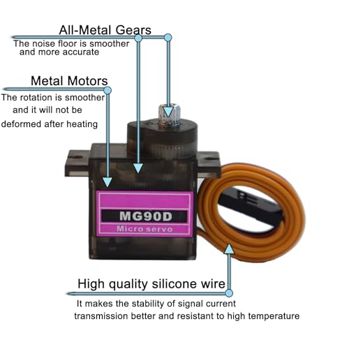 4 Pack MG90D 9g Digital Micro Servo Full Metal Gear 360 Degree Continuous Rotation Mini RC Servos Motor Upgraded SG90 for Arduino RC Smart Car Robot Arm Airplane Boat DIY Project