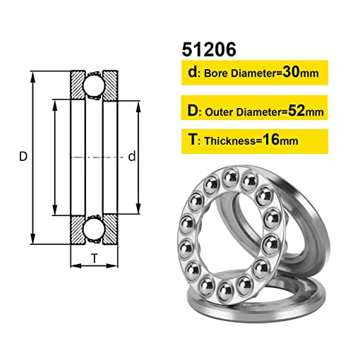 Thrust Ball Bearings, 4pcs 51206 Plane Axial Ball Bearing 3-in-1, 30mm x 52mm x 16mm Chrome Steel ABEC3 Single Row Roller - size: 51206 30mm x 52mm x 16mm