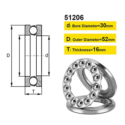 Thrust Ball Bearings, 4pcs 51206 Plane Axial Ball Bearing 3-in-1, 30mm x 52mm x 16mm Chrome Steel ABEC3 Single Row Roller - size: 51206 30mm x 52mm x 16mm