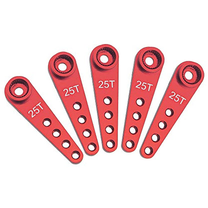 5Pcs ShareGoo 25T Servo Horn 37mm Metal 25 Teeth Extension Steering Arm Server Compatible with Futaba Savox Power HD HSP MG995 MG996 Servos for RC Car Truck (Red) - color: Red